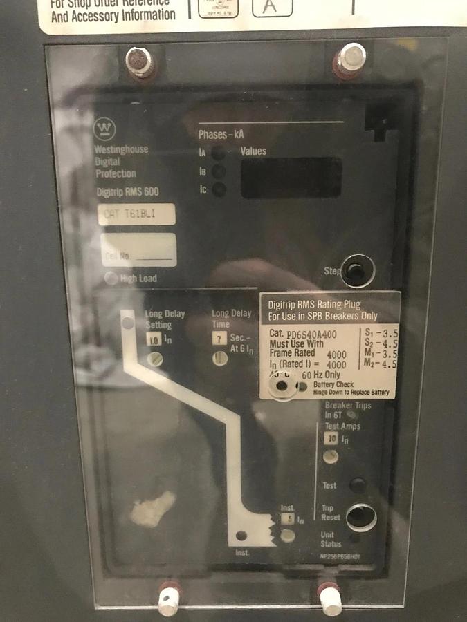 Used Westinghouse SPB100 4,000 Amp Circuit Breaker w/ Rack | 3 Pole 60Hz