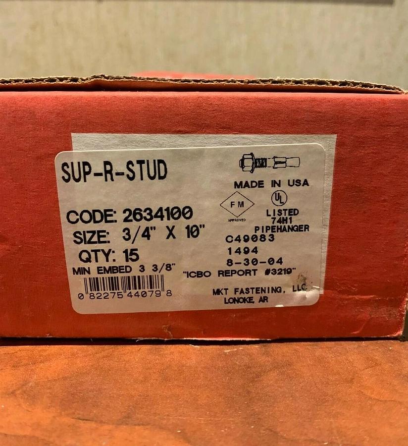 Used MKT Fastening 3/4" x 10" SUP-R-STUD Wedge Anchor 2634100 USA | (15 Pack)