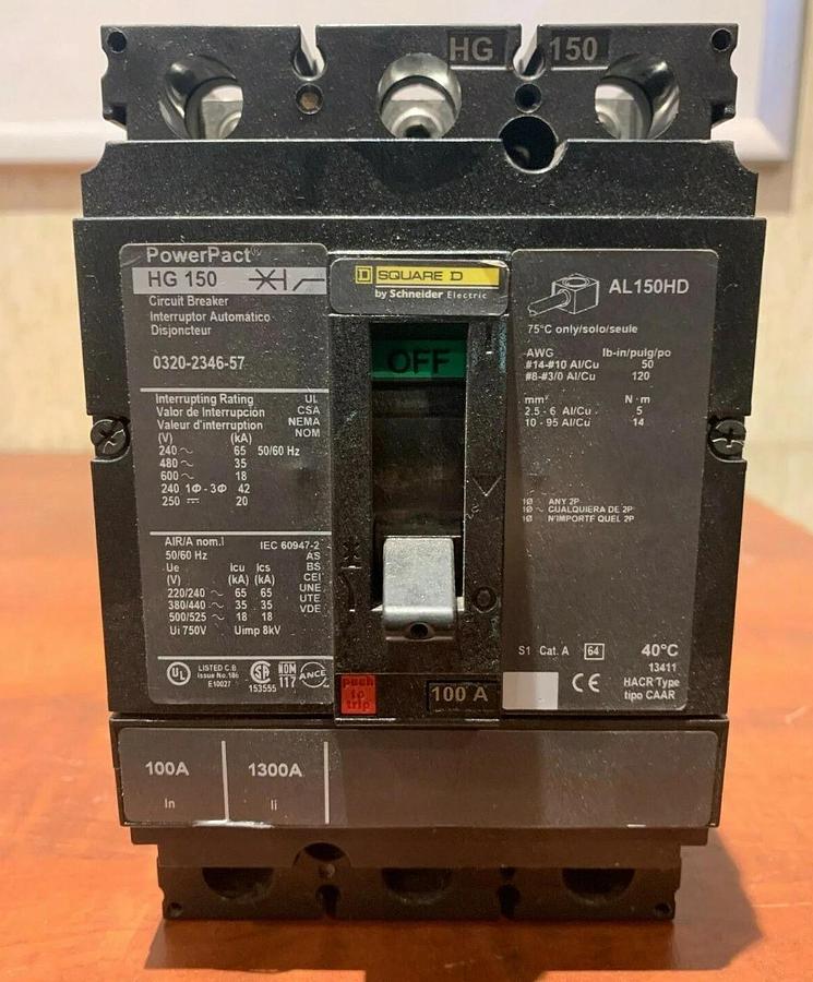 Used 100 Amp Square D HG150 Generator Circuit Breaker HGL36100 | P/N: 320-2346-57