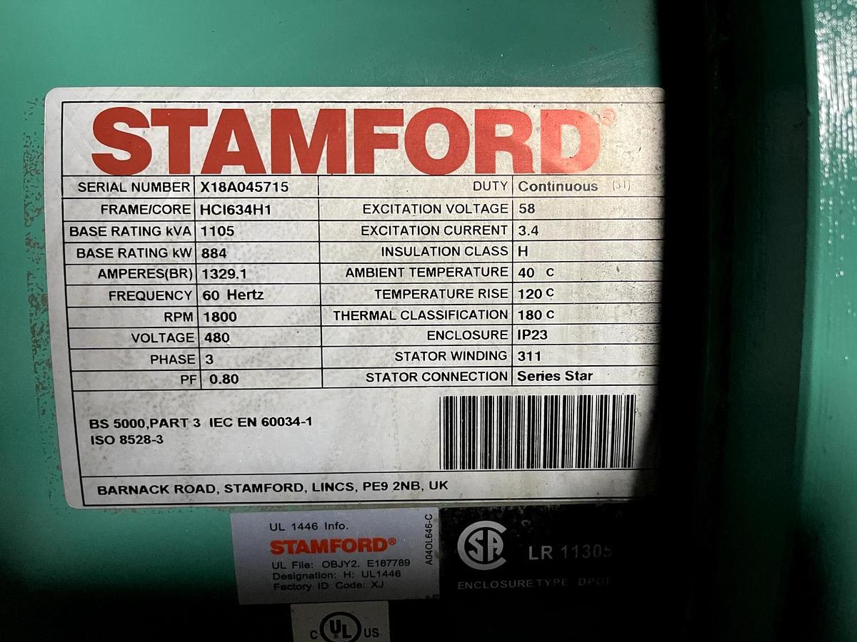 Used (New) 900kW Stamford Gen-End HCI634H - 480V/240V/208V  3Ph S/N: X18A045715