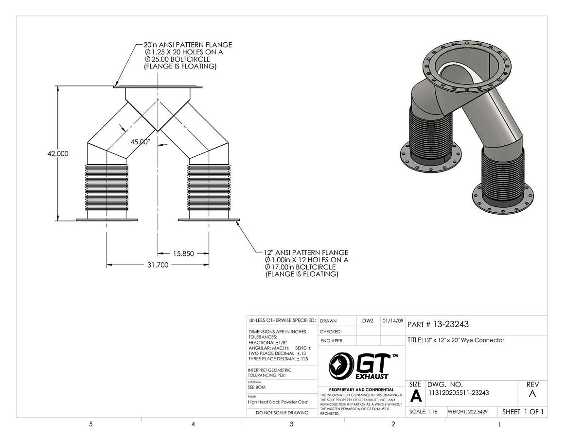 Generator Wye Connector GT Exhaust 12" x 12" x 20"  | 13-23243 1323243