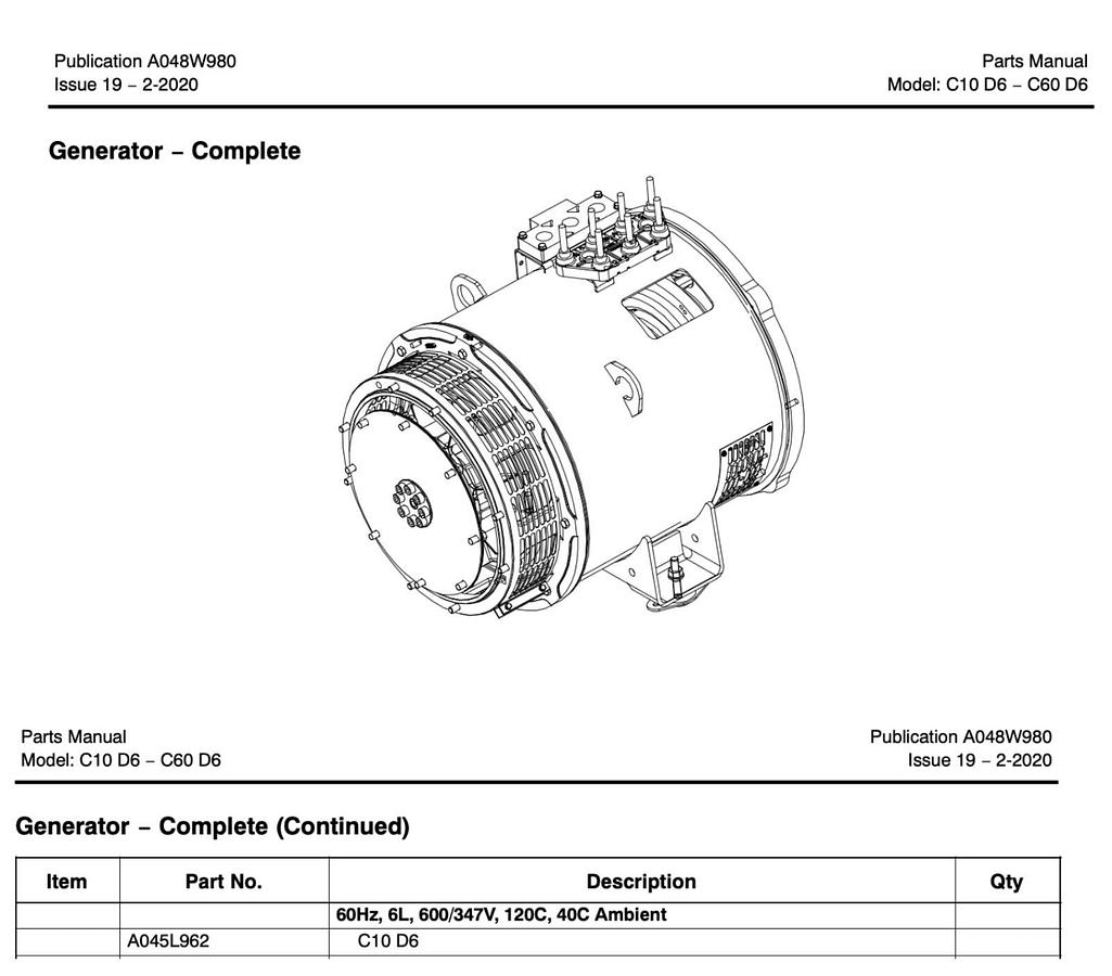 New 10kW Stamford Alternator CA115-D14 600V Generator For C10-D6 | P/N: A045L962