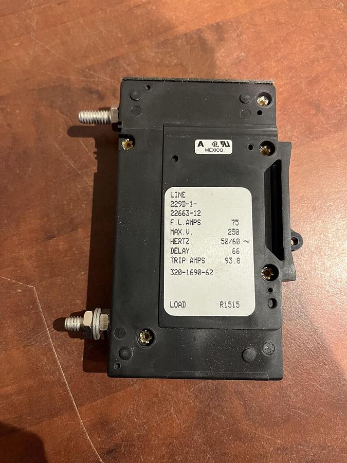 75 Amp Airpax 229-1-22663-12 Circuit Breaker - P/N: 320-1690-62