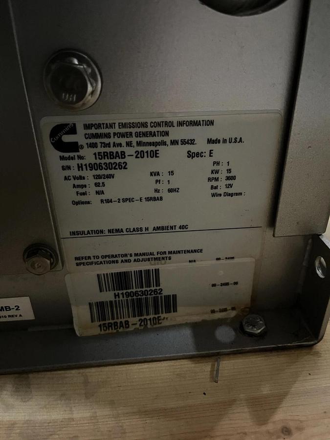 Used New 15kw Cummins Hydraulic Generator 15RBAB-2010E - P/N: A061U703