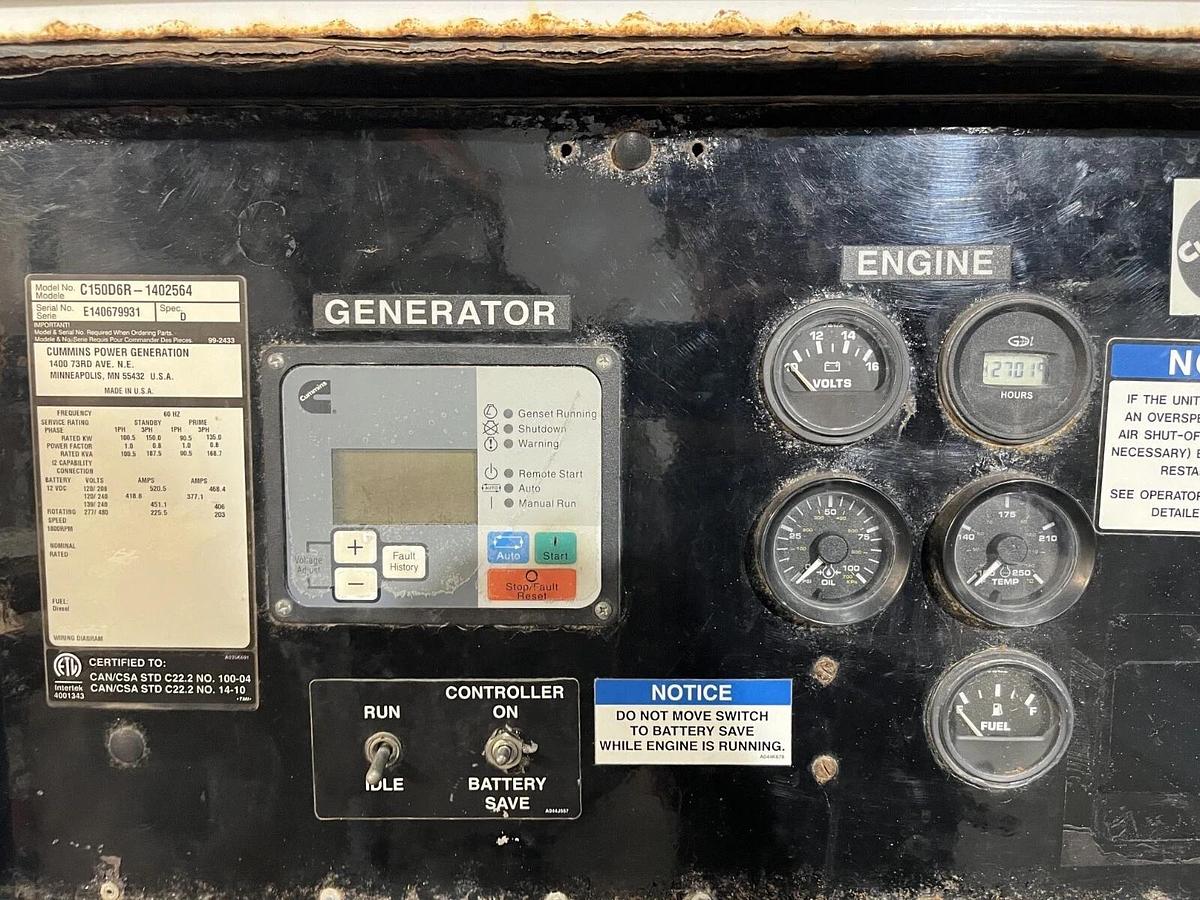 Used 150kw Cummins C150D6R Mobile Diesel Generator - S/N: E140679931