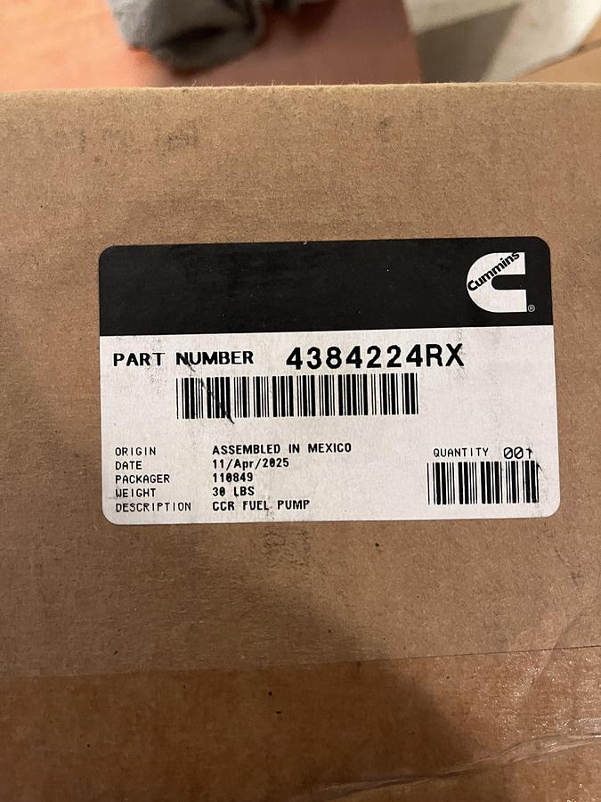 New Cummins Fuel Pump - P/N: 4384224RX