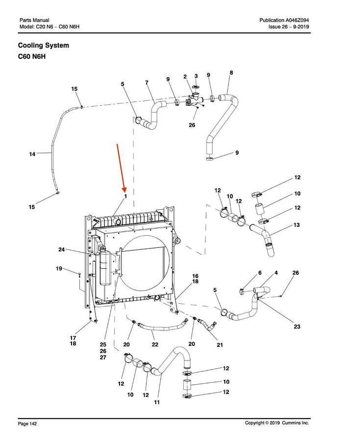 Used Cummins Onan A043Y708 Radiator For C60 N6H C60-N6H | Genuine OEM Part