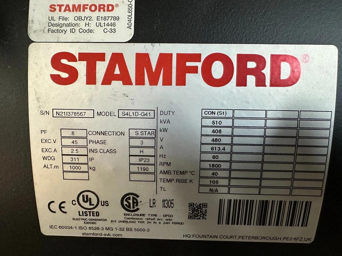 450kW Stamford Generator End | S4L1D-G41 480V/240V/208V 3Ph S/N: N21I378567