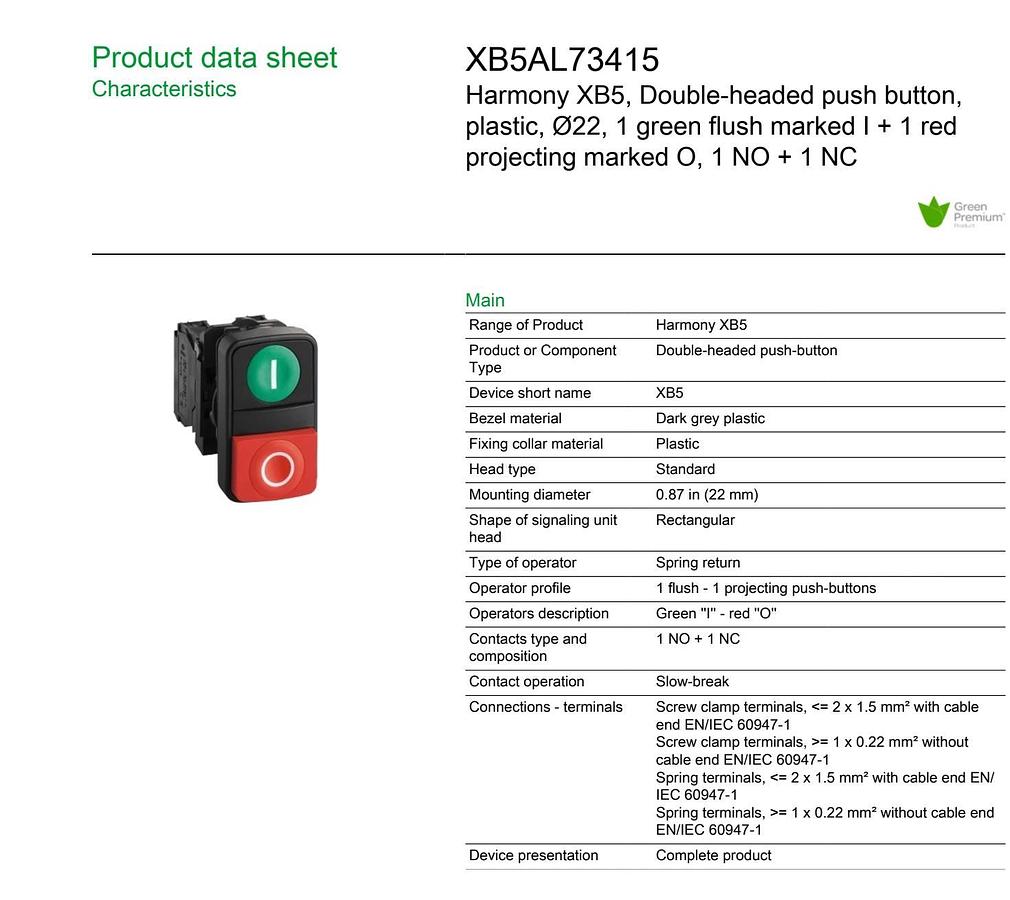 Used New Schneider Electric XB5AL73415 I/O Push Button Switch - P/N: A034T921