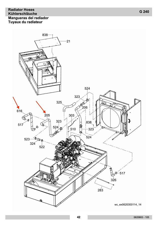 Used Wacker Neuson G240 0171116 0179786 | Charge Air Cooler Pipe and Insolation