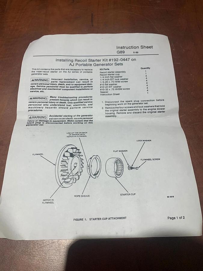 New Onan AJ Recoil Starter Kit | P/N: 192-0447 0192-0447