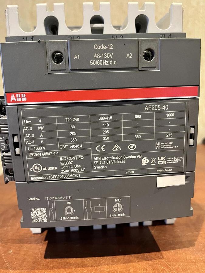 New ABB AF205-40 250 Amp 600VAC Contactor - S/N: 1S1620112523415131