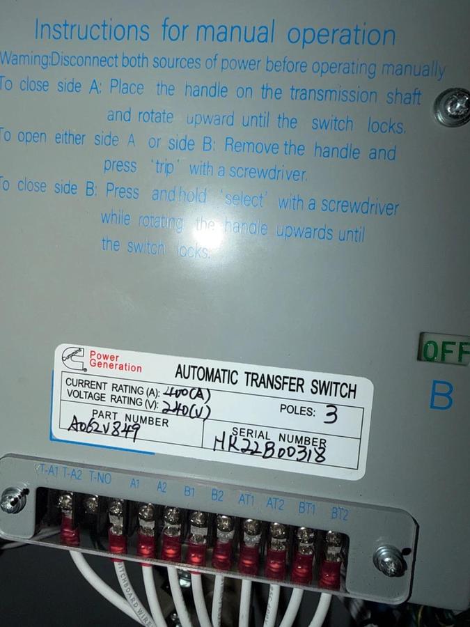 225A 240V Cummins CXSB8 Automatic Transfer Switch - D23M225736