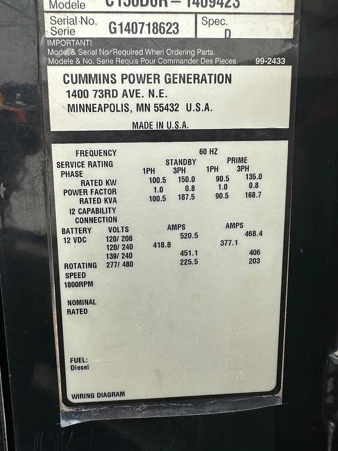Used 150kw Cummins C150D6R Mobile Diesel Generator - G140718623