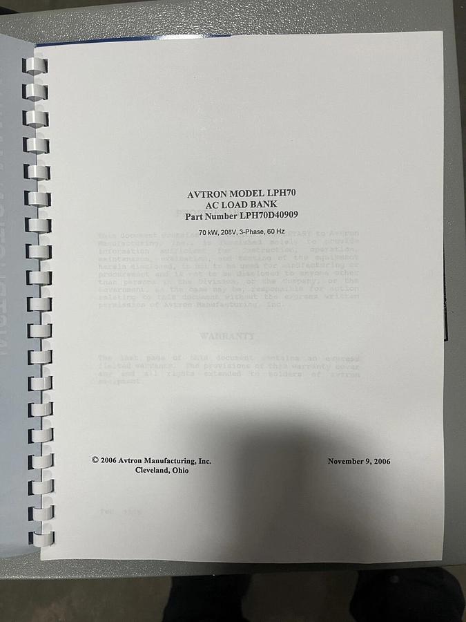 Used Used Avtron 70KW Liberty LPH70 Resistive Load Bank | 208V 3Ph 60Hz | 240V 1Ph