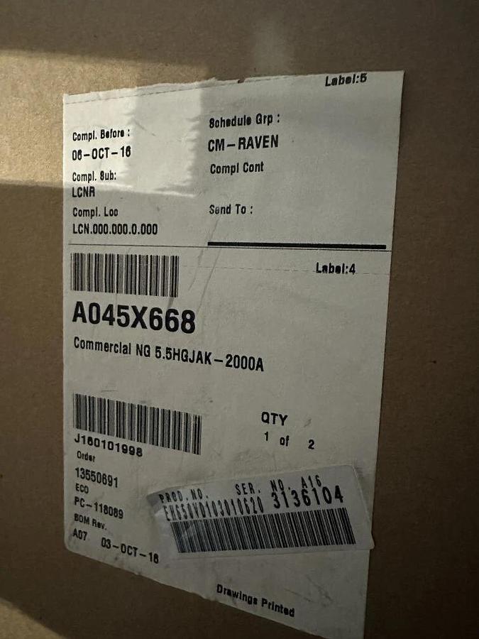 Used 5.5kw Cummins Commercial Natural Gas NG5500  5.5HGJAK/2000A - PN: A045X668