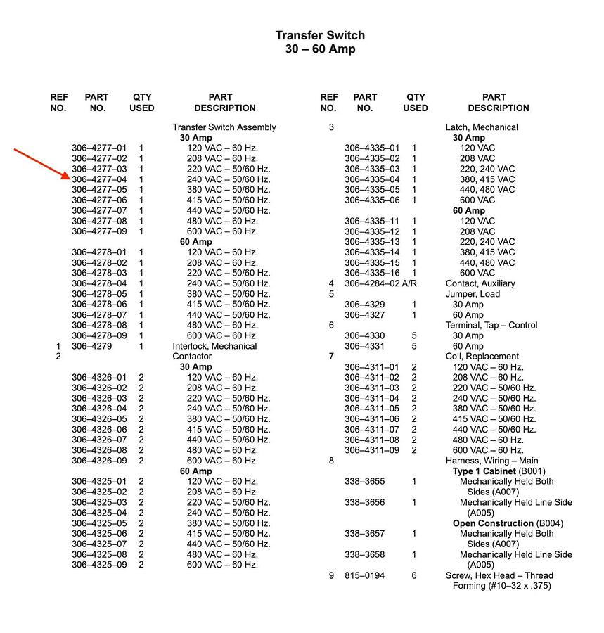 New Genuine OEM Cummins 30 Amp 240V Transfer Switch Assembly | P/N: 306-4277-04