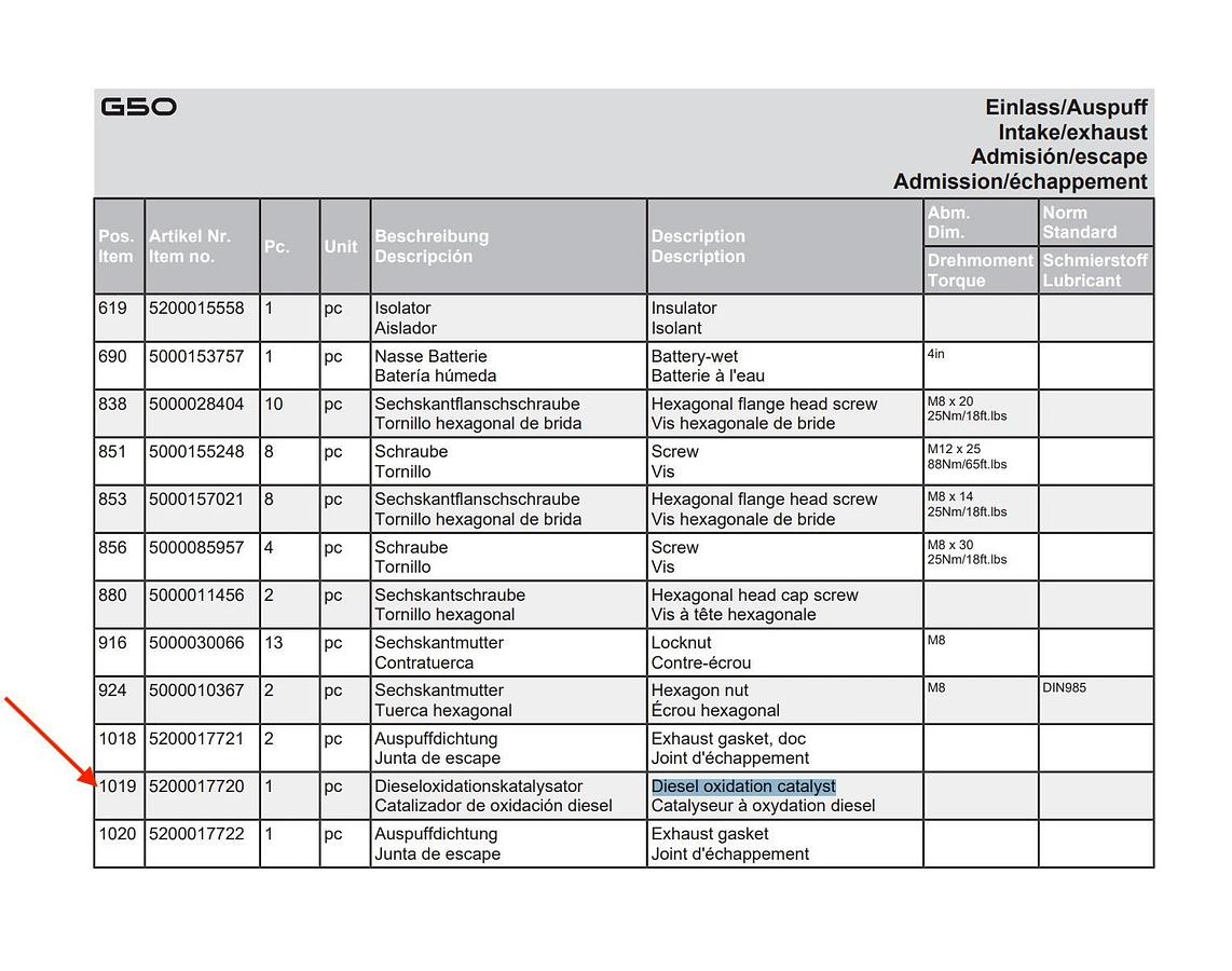 Used Used Wacker G50 T4F Exhaust DOC Diesel Oxidation Catalyst | P/N: 5200017720