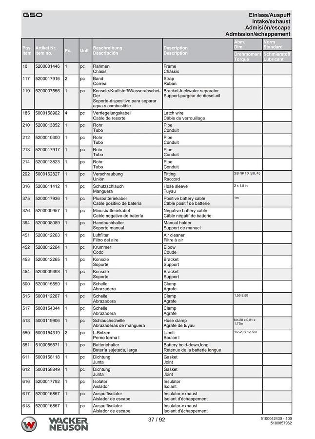 Used Used Wacker G50 T4F Exhaust DOC Diesel Oxidation Catalyst | P/N: 5200017720
