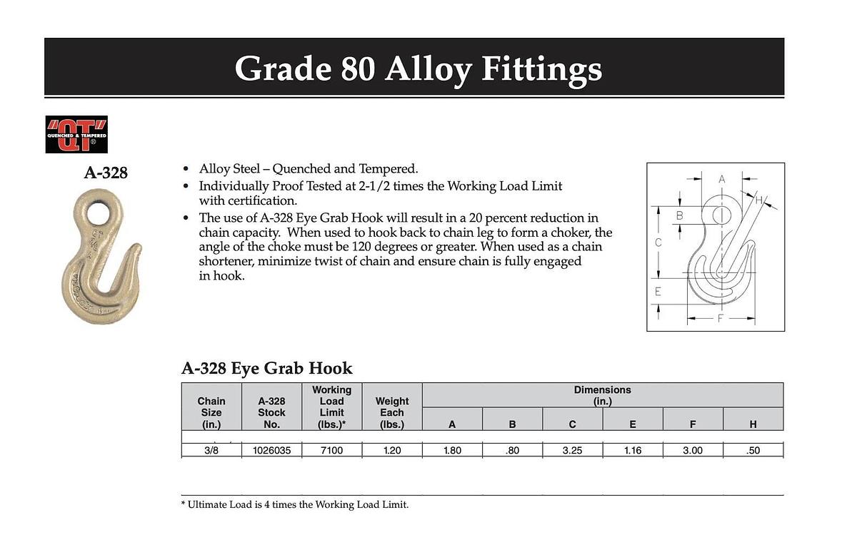 New Crosby 3/8" Eye Grab Hook Grade 80 | WLL: 7,100 lbs. | Rigging Lifting