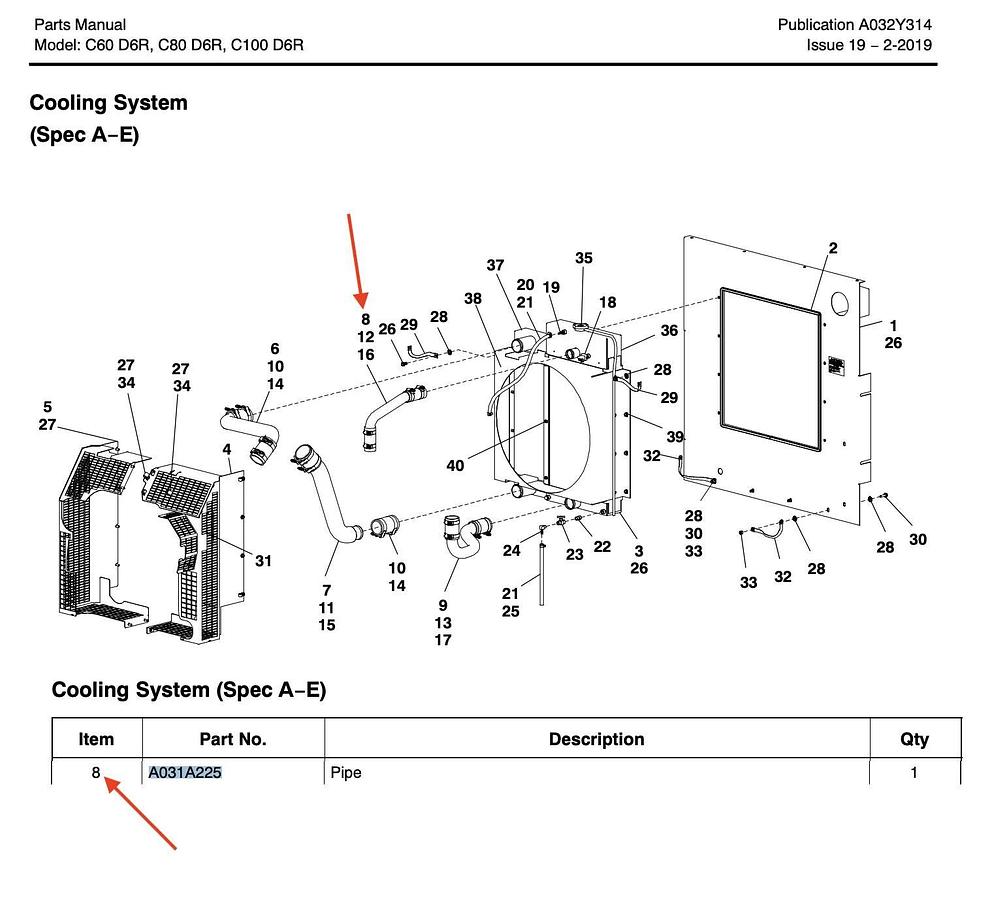 Used Cummins Cooling System Pipe C60D6R C80D6R C100D6R | Cummins P/N: A031A225