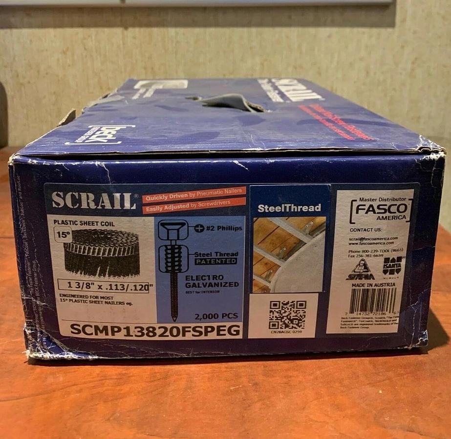 Scrail Fasco Collated Nail Screw Fasteners 1 3/8" Plastic Sheet Coil (1200 Pack)