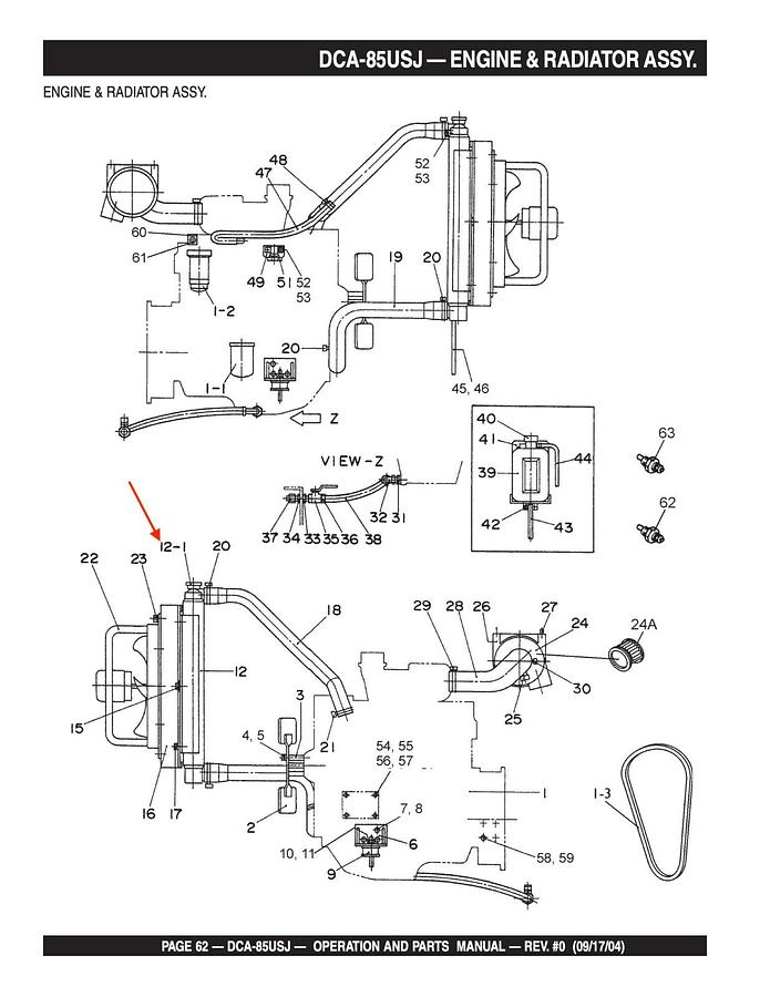 Used Used Multiquip DCA-85USJ DCA-125USJ DCA-150USJ Radiator | P/N: C0923200124