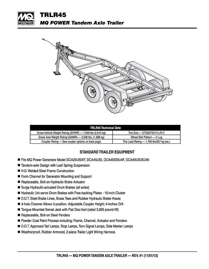 Used Used Multiquip TRLR45H 12' Dual Axle Trailer
