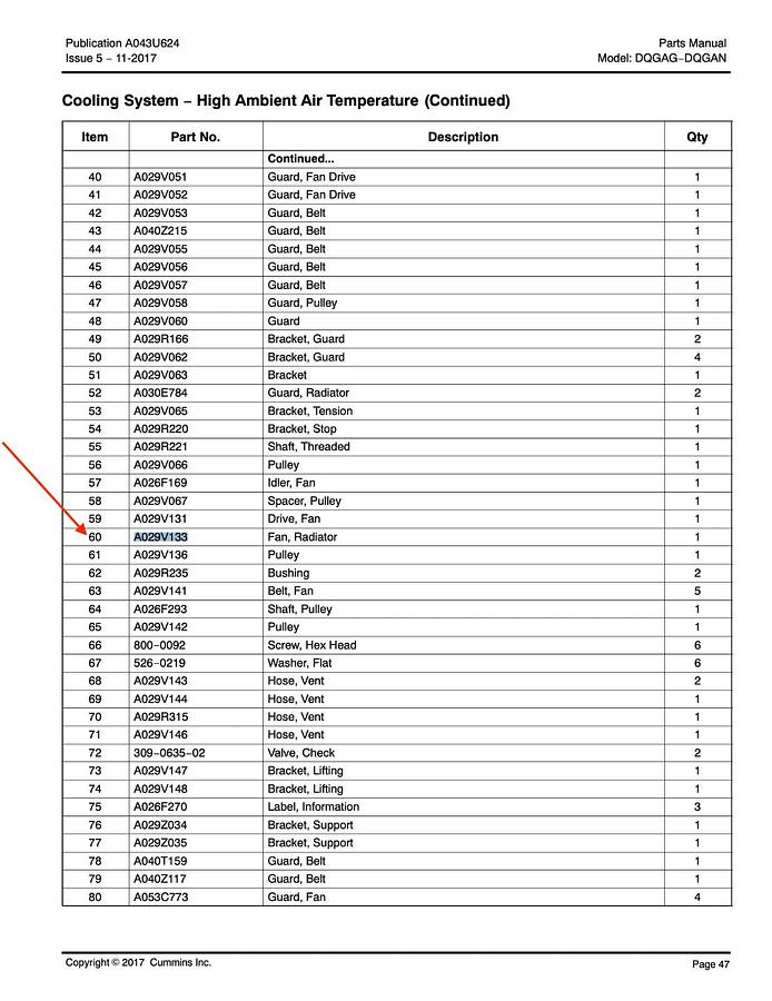 Used New Genuine OEM Cummins Radiator Fan QSK50 P/N: A029V133 | DQGAG DQGAH DQGAJ