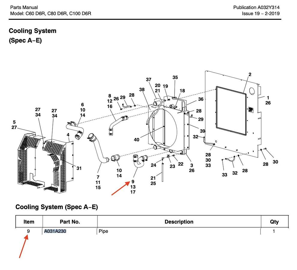 Used P/N: A031A230 | Cummins Cooling System Pipe | Fits C60D6R C80D6R C100D6R