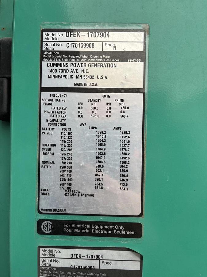 Used 500kw Cummins C500D6RG Mobile Diesel Generator - S/N: C170159908