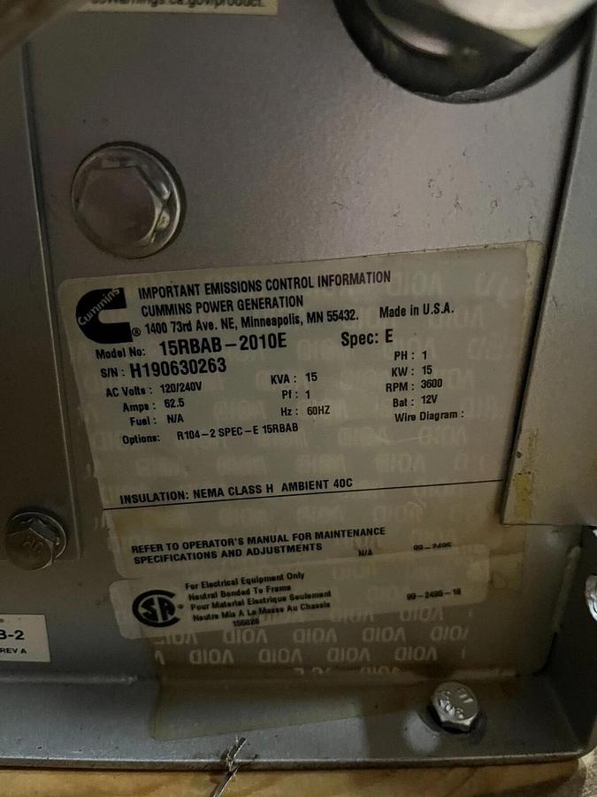 Used New 15kw Cummins Hydraulic Generator 15RBAB-2010E - P/N: A061U703