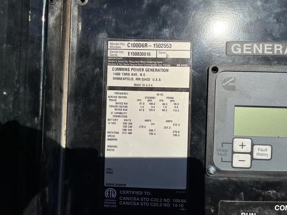 Used 100kw Cummins C100D6R Mobile Diesel Generator (New Cummins Engine!) - E150830816