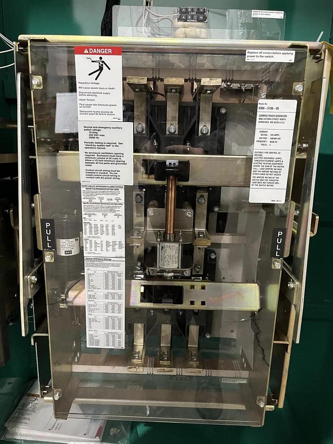 Used New 225 Amp 480VAC Cummins BTPCB Automatic Transfer Switch - S/N: F19M577949