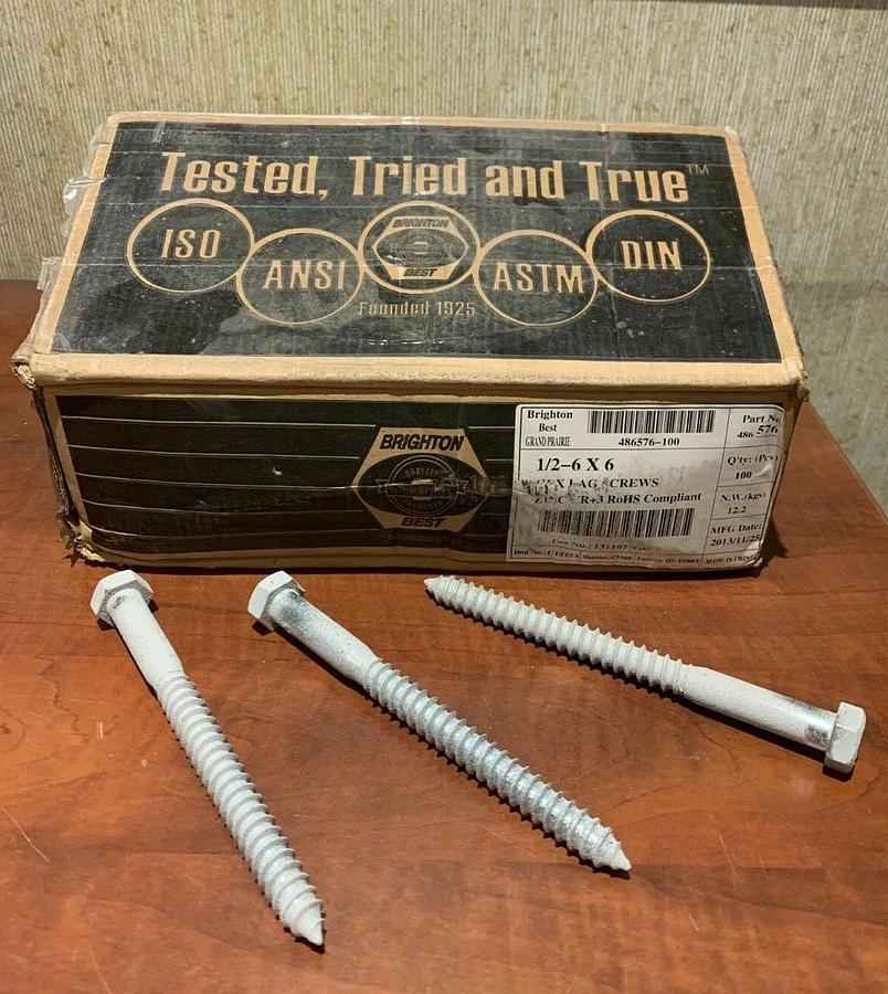Used Brighton Best 1/2" x 6" Bulk Hex Zinc Lag Screws Bolts (150 Pack) PN 486576-100