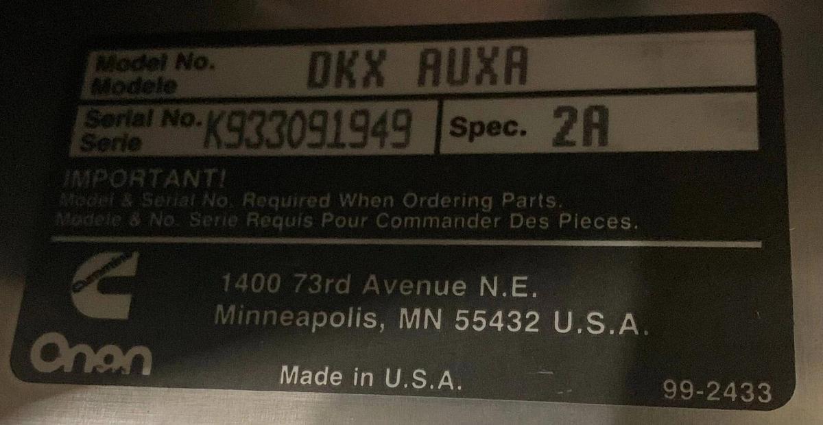 Used Used 4kW Onan Aux DKX-AUXA 2A Generator | S/N: K933091949