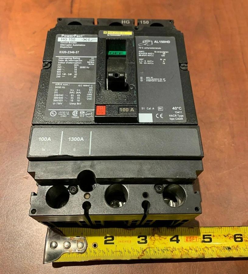 Used 100 Amp Square D HG150 Generator Circuit Breaker HGL36100 | P/N: 320-2346-57