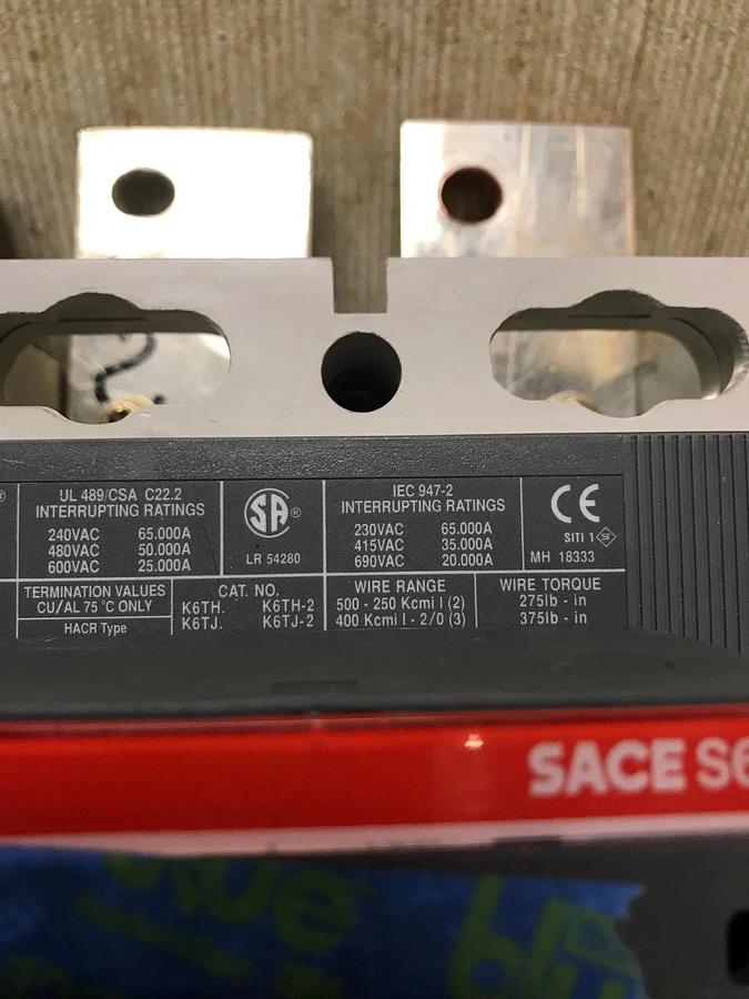 Used 600 Amp ABB Sace S6N Molded Switch Case | 4 Pole