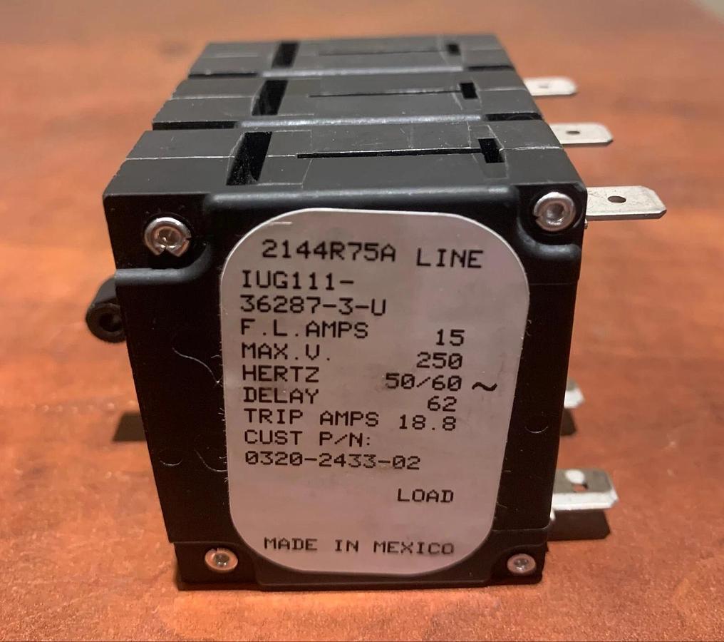 Used Genuine OEM Cummins HDKBB HDKBC AirPax Circuit Breaker 15A 250V | PN 320-2433-02