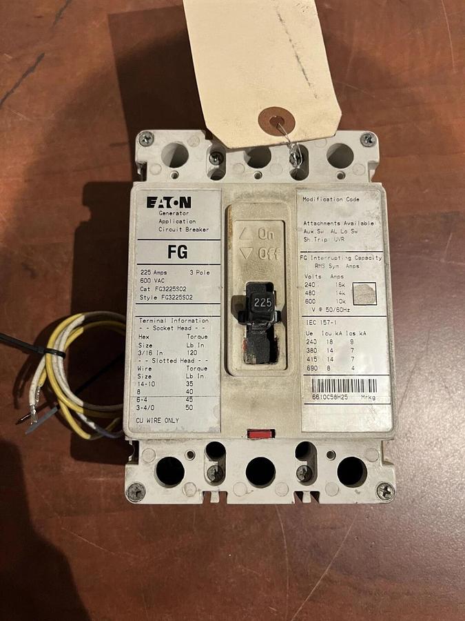 Used 225 Amp 600VAC Eaton FG3225S02 Circuit Breaker - P/N: A032Z158