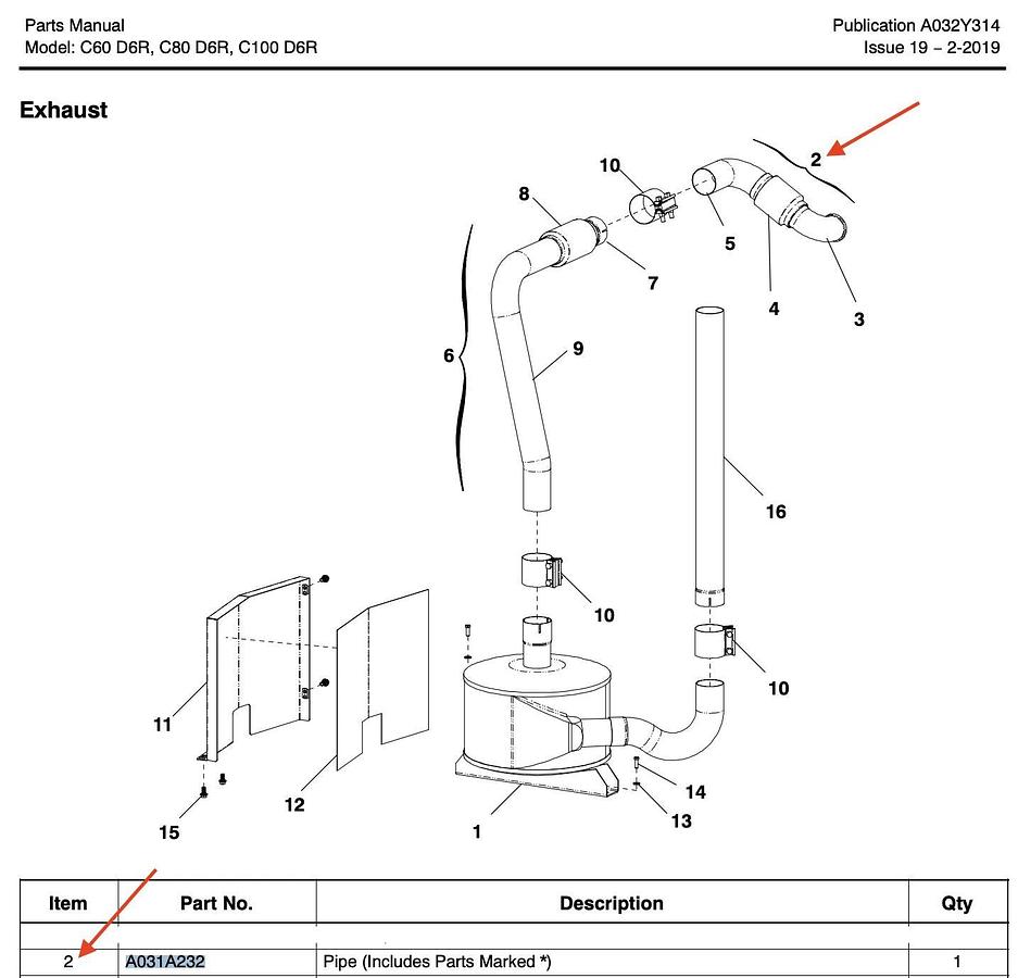 Used Cummins Genuine OEM Generator Exhaust Pipe C60D6R C80D6R C100D6R  | P/N A031A232