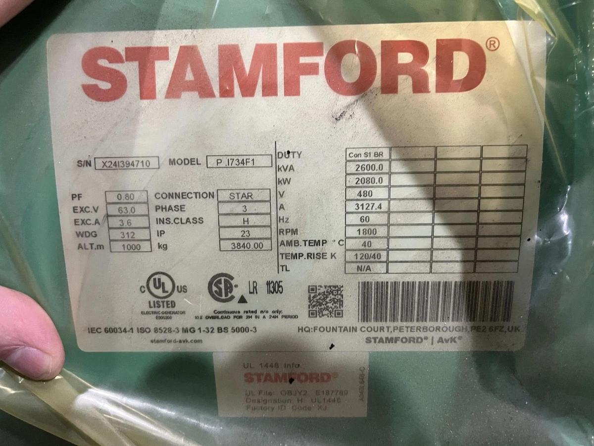 Used 2080kW (2600kVA) 480V Stamford PI734F1 Alternator - P/N: 0200-3128-41