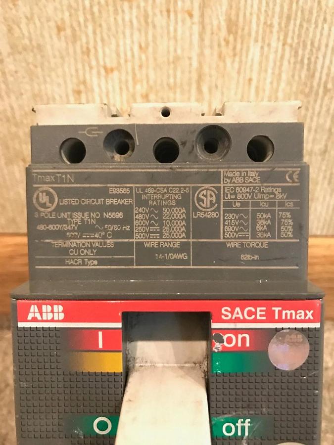 Used 90 Amp ABB Sace Tmax T1N Circuit Breaker | 600V, 3 Pole, 60Hz