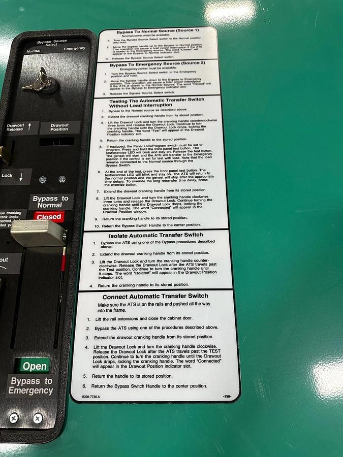 Used Cummins 150 Amp BTPCB-1525128 Automatic Transfer Switch - S/N: I15M877277