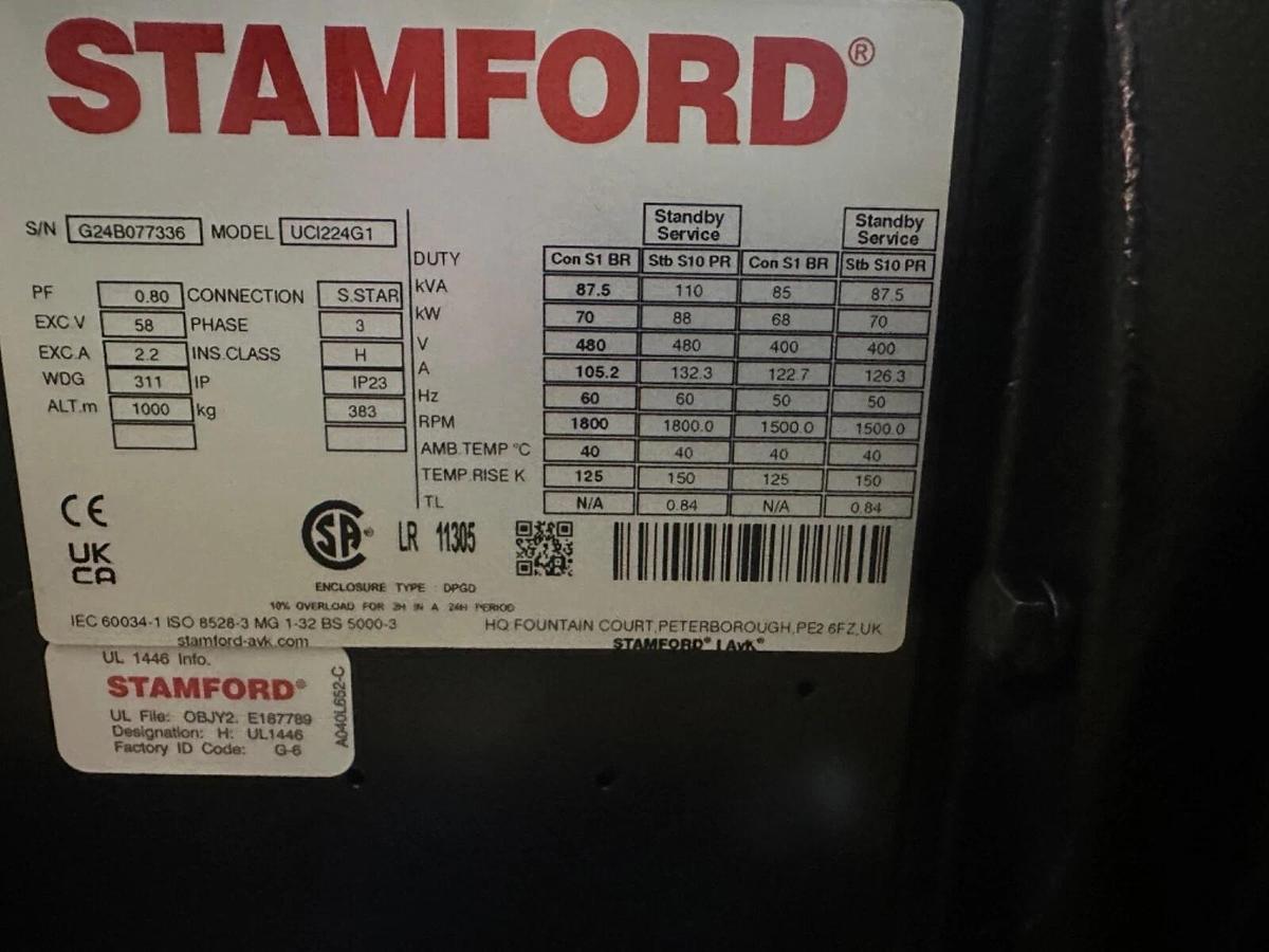 Used Stamford 80kW UCI224G1 Alternator - 480V or 208V I 3PH I 311WDG