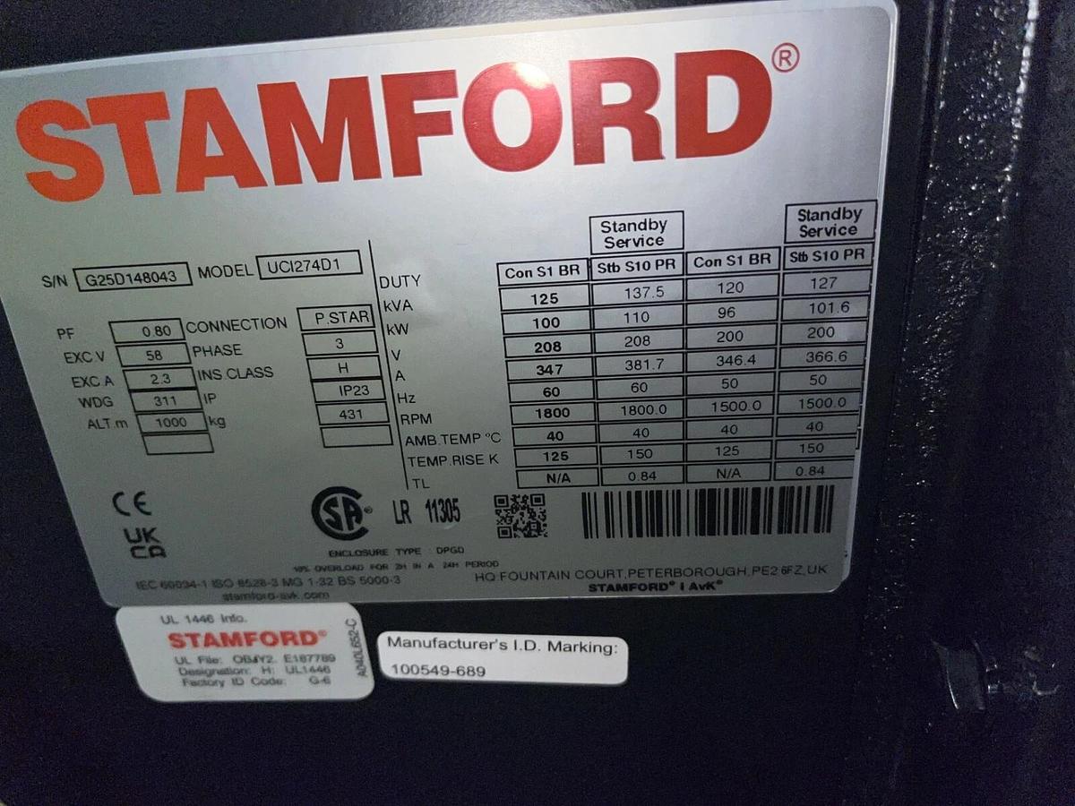 Used New 117kW (146kVA) Cummins / Stamford UCI274D1 Alternator - P/N: A041C532