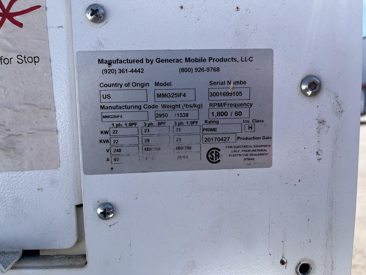 Used 25kVA 2017 Generac MMG25IF4 Mobile Diesel Generator - S/N: 3001699105