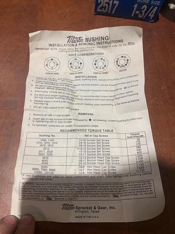 New Martin 2517 Bushing | 1-3/4" 1.75" Bore Size (USA Made) (No Tap Screws)