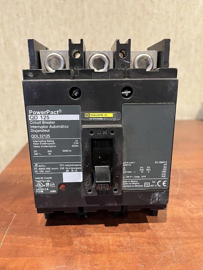 Used 125 Amp Square D PowerPact QD125 Circuit Breaker - QDL31225