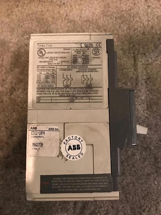 Used 90 Amp ABB Sace Tmax T1N Circuit Breaker | 600V, 3 Pole, 60Hz